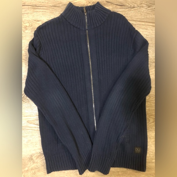 Full zip Calvin Klein blue knit sweater. Size medium - Picture 1 of 2